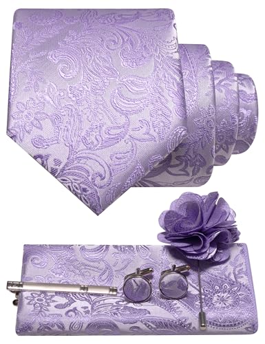 Image of JEMYGINS Mens Tie and Lapel Pin Necktie Pocket Square Cufflinks and Tie Clip Sets for Business Casual 5PCS