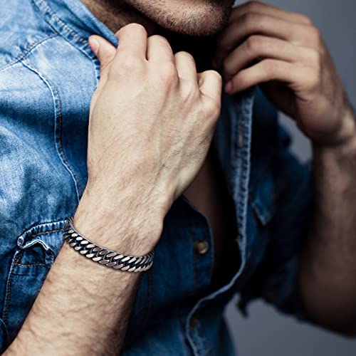 COOLSTEELANDBEYOND Mens Stainless Steel Two-tone Curb Chain Bangle Bracelet, Satin Finish2