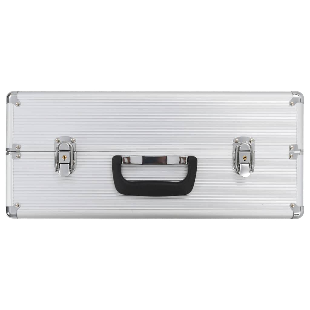 Caja de herramientas de aluminio 47 x 36 x 20 cm plateada con tapa con cerradura, asa incorporada, resistente para taller, garaje, bricolaje y transporte, organizador para tornillos y piezas