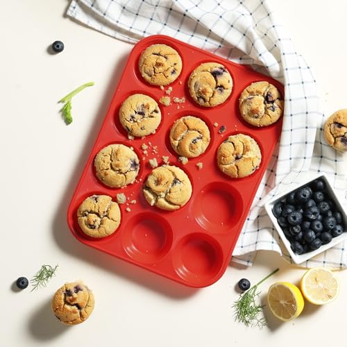 image for Socisen 2 Pack 12 Cups Silicone Muffin Pan with Metal Reinforced Frame