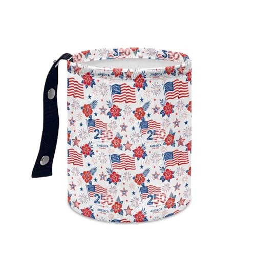 Image of 250th America Flag Hibiscus Floral Firework Car Trash Bin Vehoicle Interior Front Seat Trash Bin Lightweight Cup Holder Universal Fit Most Cars, SUVs, Trucks