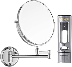 Staineless Steel 5X Magnifying Shaving Makeup Mirror with ABS Plastic 400ML Liquid Soap Dispenser for Bathroom | Bathroom Accessories Combo Set for Home (Chrome)