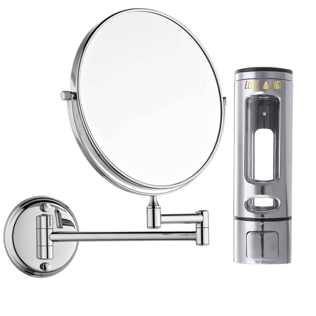 Staineless Steel 5X Magnifying Shaving Makeup Mirror with ABS Plastic 400ML Liquid Soap Dispenser for Bathroom | Bathroom Accessories Combo Set for Home (Chrome)-image-15