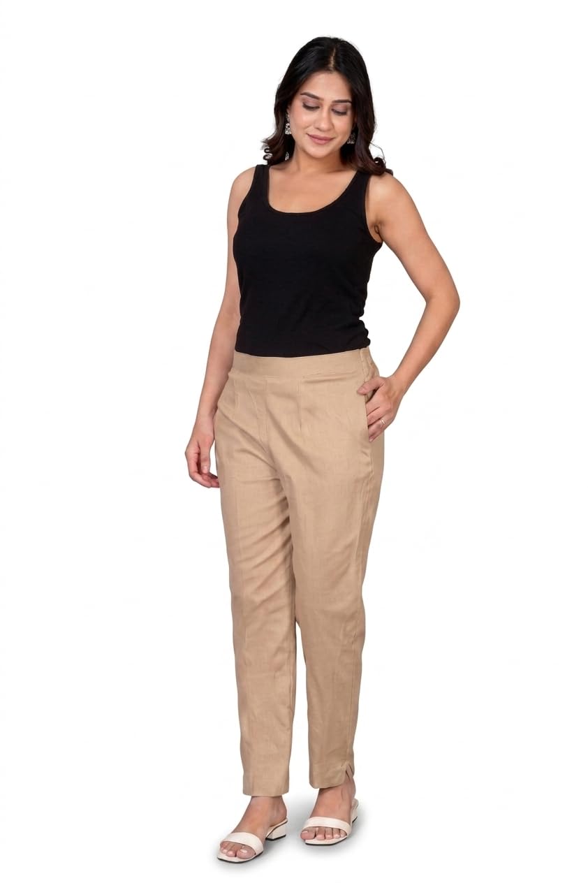 Cotton Lycra Women Trouser Pant | Solid Slim Straight Fit Stretchable Pants for Women | Casual, Office Wear & Formal Bottom Wear_Beige_Toruser_07-picture-27