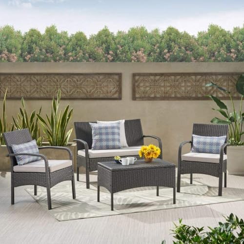 Image of Amazon Brand - Solimo Zeno Outdoor Sofa Set || Balcony Sofa || Patio Furniture Sets || Indoor Sofa|| Wicker Rattan Garden Sofa Set with Cushion and Center Table (4 Seater-Brown-Beige)