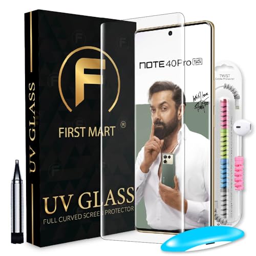Image of FIRST MART Tempered Glass for Infinix Note 40 Pro, Note 40 Pro Plus and Zero 30 With UV Installation Kit | Military-Grade Gorilla Screen Protector and Cable Guard | Edge to Edge Coverage | Crystal Clear