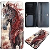 RMJKXQZG Slim Leather Long Wallet for Men & Women, Breast Pocket Wallet, Credit Cards Mens, Leather Wallets Bifold Wallets for Men RFID Blocking Bifold Stylish Wallet, A Horse In A Desert Landscape