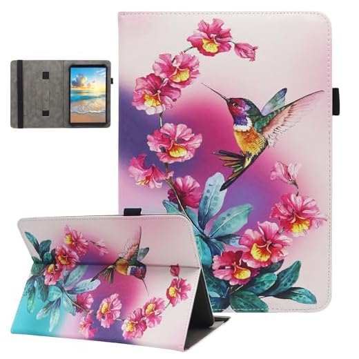 Universal 7 8 Inch Android Tablet Case, Universal Tablet Case Cover for 7 8 Inch Tablet, Nannxiebky Multi-Angle Viewing Stand Case for 7.0-8.5 Inch Tablet, Bird Flower