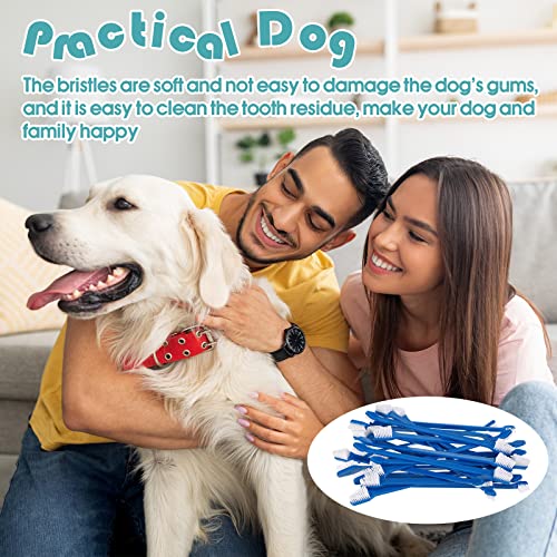 Image of Gerrii 200 Count Dog Toothbrush Double Headed Pet Toothbrush Long Handle Dog Tooth Brushing Kit Soft Bristles Pet Tooth Brush for Doggy Cat and Most Pets Teeth Cleaning Dental Oral(Blue)