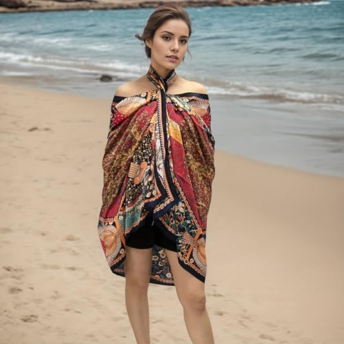 Large Silk Feeling Scarf-Women's Fashion Long Mulberry Silk Satin Neck Scarf Sunscreen Shawl Wrap Headscarf - Image 4