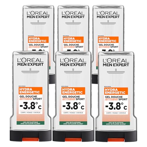 Gel douche L'Oréal Men Expert Hydra Energetic Sport lot de 6 flacons de 300ml rafraîchissants