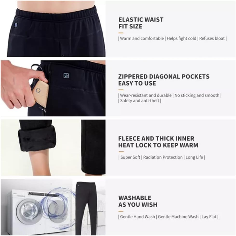 HSQSMWJ Thermal Pants Long Electrical Heated Pants For Men 2 Heating Zones Washable Thermal Legging Trousers