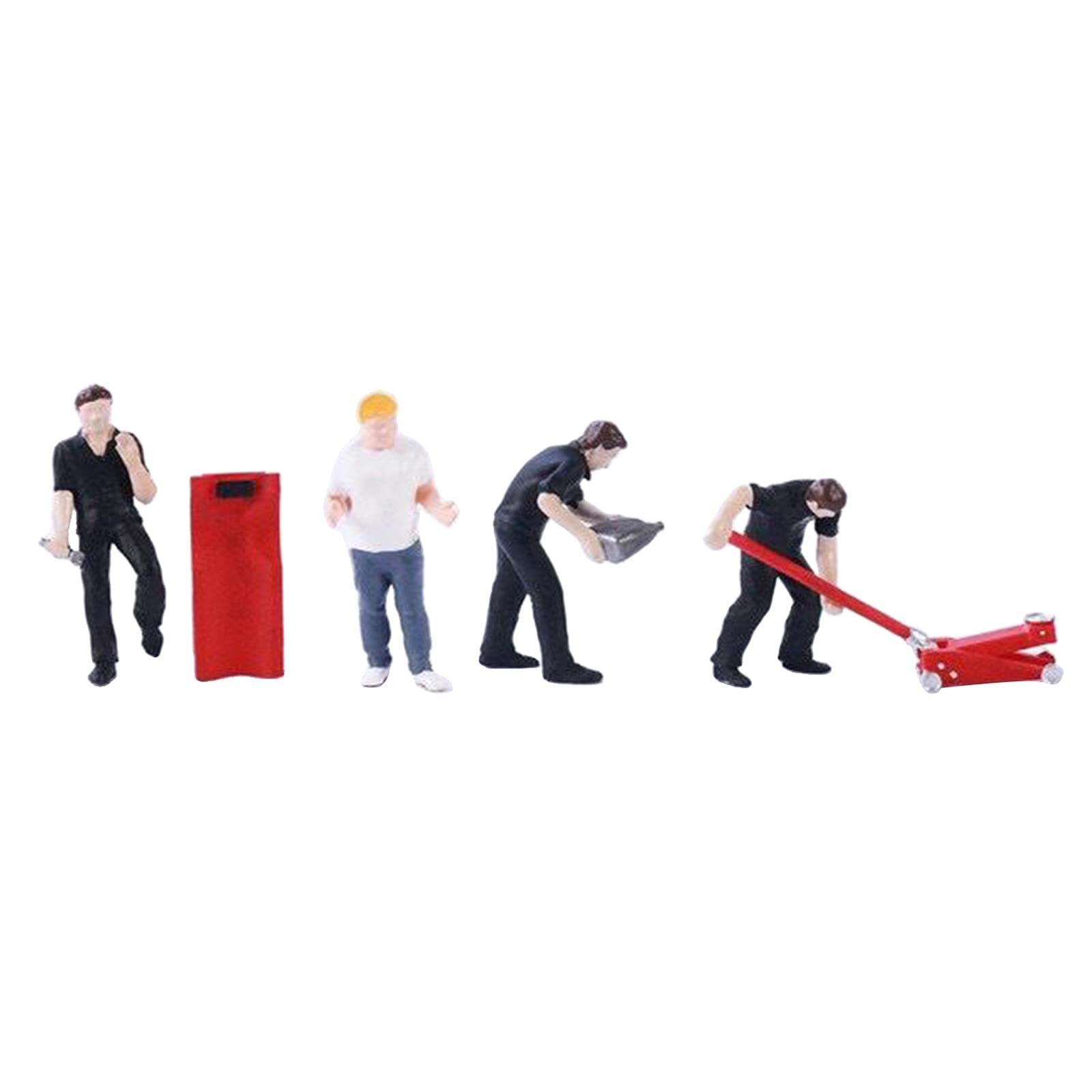 JAZZY PEARLS® Tiny Diorama Resin Doll Street Train Layout Scenery Accessories Black Realistic Painted People for Diecast Dioramas, Miniature Action Character Set|1 Set 1:64 Diorama Model(5 Pieces)-image-2