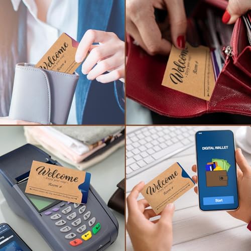 Image of Sabary 1000 Pcs Kraft Paper Hotel Key Card Envelope Credit Card Protectors Cover Gift Card Envelope Holder Sleeves Printed Welcome Guests Enjoy Your Stay for Business, 2.36 x 3.54 Inch (Pack of 2)