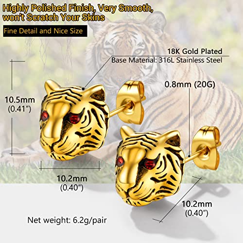 18K Gold Plated Cool Tiger Head Stud Earrings Punk Earring Studs Vintage Cool Jewelry For Men Women Animal Earrings #TOP4