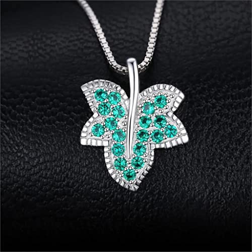 Collar con Colgante de Plata de Ley 925 con nanoesmeralda de imitación de Hoja para Mujer, Gargantilla de Piedras Preciosas sin Cadena