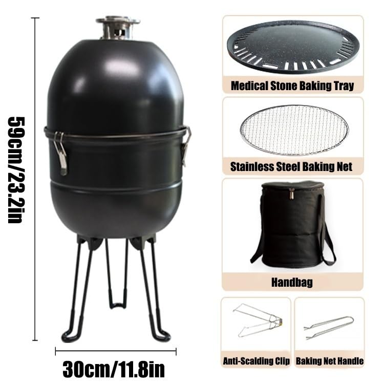 Affumicatore A Carbone per Barbecue - Griglia BBQ Verticale, Barbecue Carbonella con Termometro Integrato E Sistem di Ventilazione Regolabile per Cucinare All'aperto E in Campeggio(Black,A)