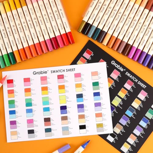 Image of Grabie 72 Colors Acrylic Paint Markers, 36 Pack Dual Tip Soft Brush Acrylic Markers, Water-Based Paint Pens for Paper, Rock Painting, Wood, Canvas, Glass, Fabric, DIY Craft Art Supplies for All Ages