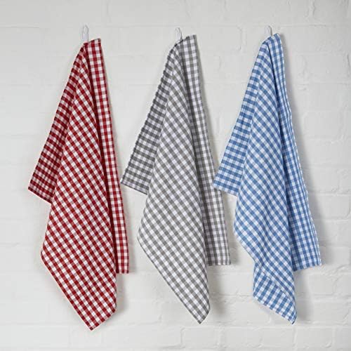 Sticky Toffee 100% Cotton Tea Towel - Pack of 5, Grey Chequered Pattern | Kitchen Check Set | Absorbent, Strong, Quick Dry & Machine Washable | for Home Decor & Kitchen Accessories