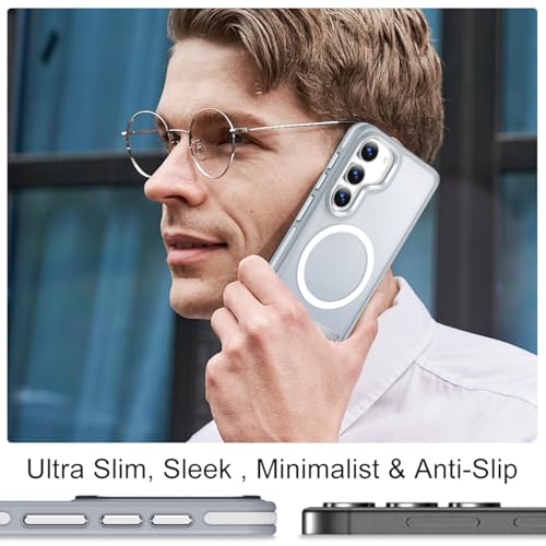 Image of MALEWOLF for Samsung Galaxy S23 Case with Stand, Compatible with Magsafe, Strong Magnetic Phone Case for Galaxy S23, Mil-Grade Protection for Non-Slip Matte Translucent Cover (Grey /White)