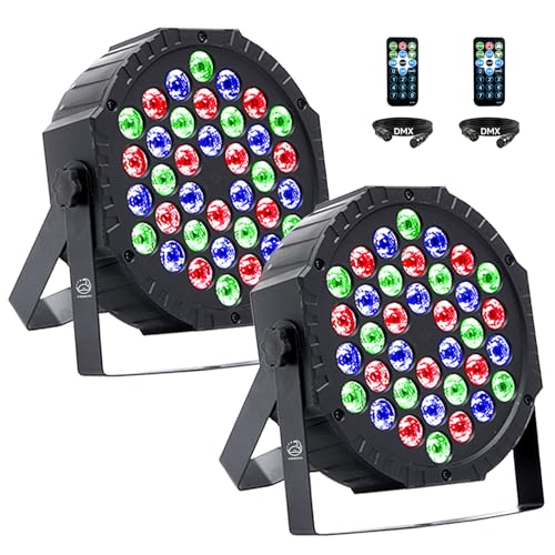 VYmaksran LED Par Strahler 36 LED RGB Bühnenlicht, DMX512 & Fernbedienung, 7 Lichtmodi mit Soundaktivierung, Discolicht Partylicht für DJ Bar Hochzeit Halloween Weihnachten, 2er Pack
