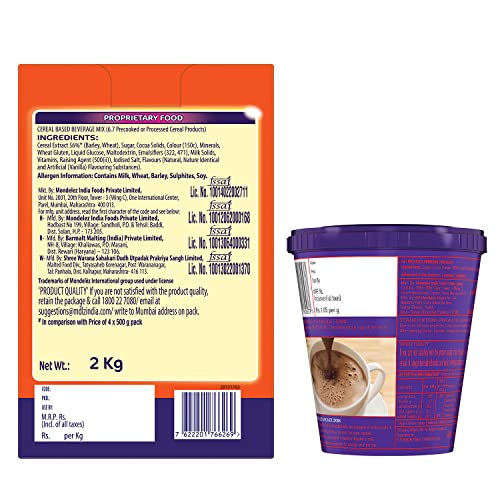 Image of Cadbury Bournvita Chocolate Health Drink 2kg carton pack + Cadbury Hot Chocolate Drink Powder Mix 200g Combo