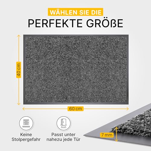 Entrando Fußmatte 40x60 cm rutschfest & farbecht – waschbare Schmutzfangmatte für drinnen & draußen, Türmatte mit Gummiboden für Flur, Wohnung & Eingang (Anthrazit)