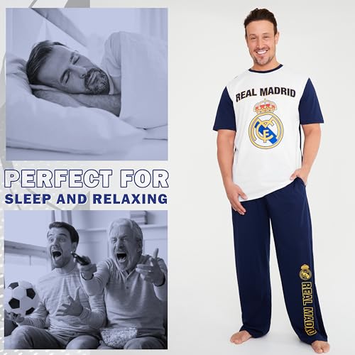 Get Trend Real Madrid CF Pijama Futbol Hombre, S-3XL, Conjunto de Camiseta Manga Corta y Pantalón Largo, Regalo Hombre (L, Azul Marino Real Madrid)