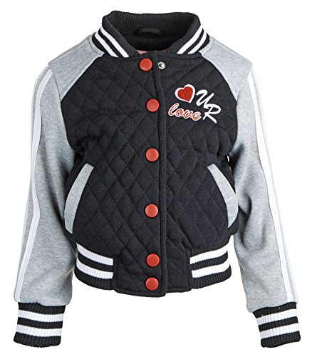 Urban Republic Little Girls Jersey Quilted Varsity Jacket Hoodie with Knit Rib - Black (Size 2T)