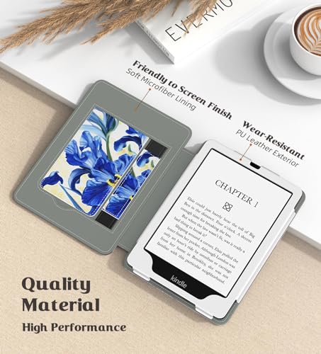 Image of MoKo Case for 7 inch /6.8 inch Kindle Paperwhite(12th /11th Generation-2024 /2021) and Kindle Colorsoft Signature Edition, Slim PU Shell Cover Case with Auto-Wake /Sleep for Kindle Paperwhite 2024, Blue Iris