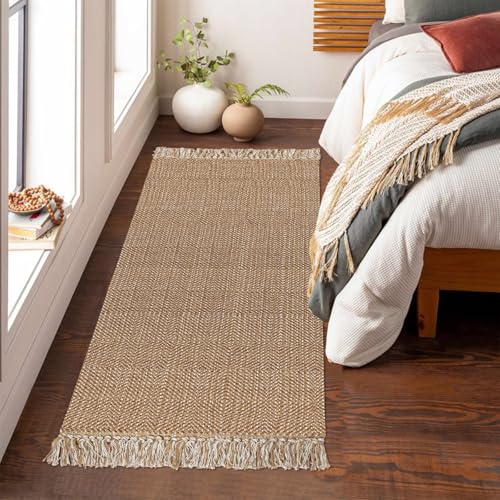 Waschbarer Schlafzimmerteppich, 60 x 100 cm, moderner Überwurf, Baumwolle, gewebt, für Eingangsbereich, Bauernhaus, wendbar, Küchenmatte für Schlafzimmer, Waschküche, Wohnzimmer