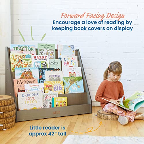 Image of ECR4Kids Single-Sided Wooden Book Display, Montessori Furniture, Grey Wash