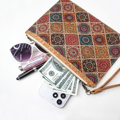 Image of boshiho Natural Cork Clutch Wristlet Wallet Cell Phone Card Holder Coin Purse Bag