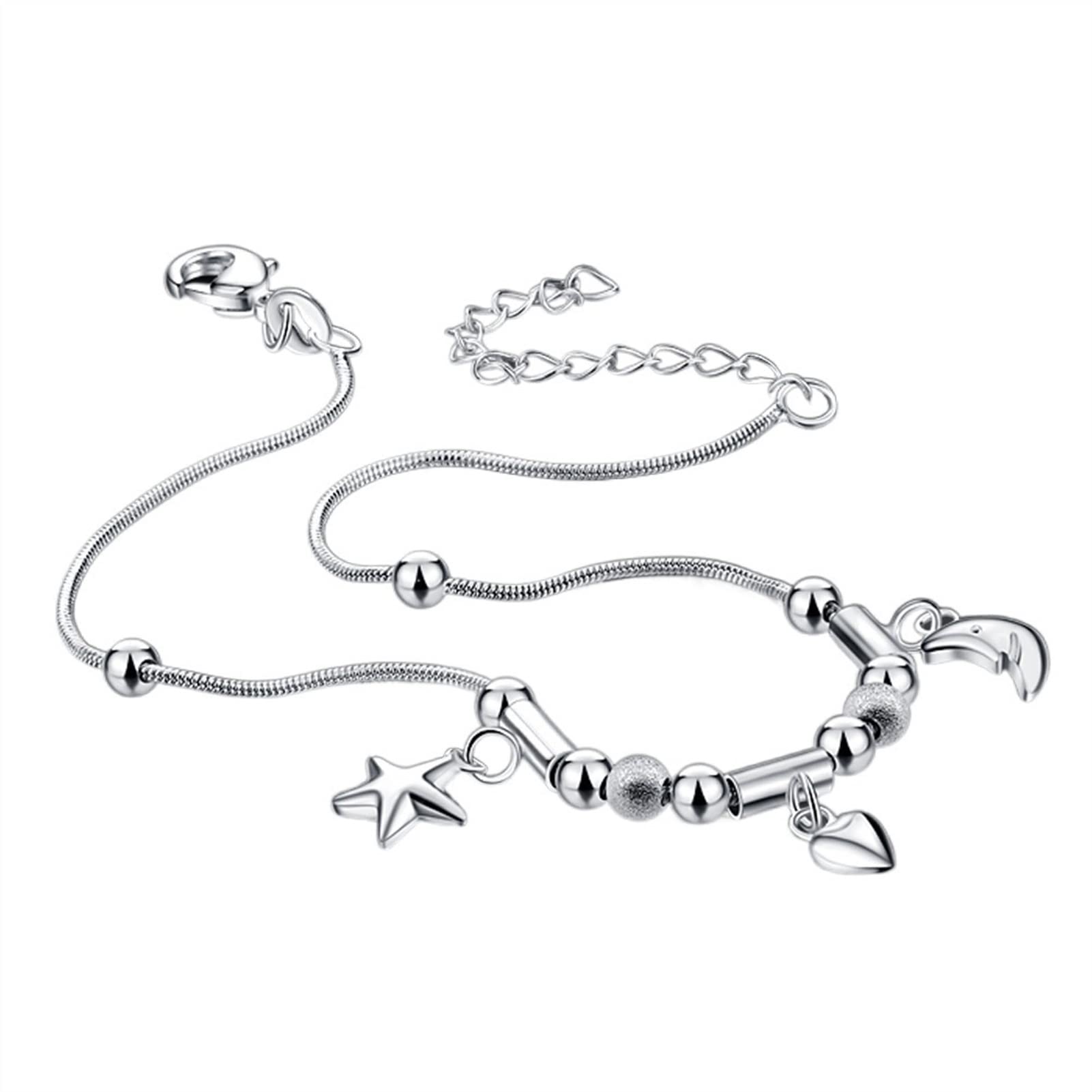 Braccialetti alla caviglia Dolci stelle semplici Cavigliera a forma di cuore di luna Bracciale in argento sterling 925 Ankel Beach Bracciale a catena per donna Gioielli da donna Cavigliere d