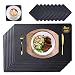 Produktbild Qeekzeel Platzsets Leder, 8er Sets Tischsets Abwaschbar PU Kunstleder Platzdeckchen Schwarz 45x30cm und Abwischbar Lederoptik Untersetzer Wasserdicht für Hause Küche Restaurant Hotel