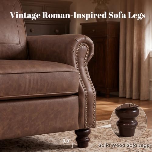 Image of Kingfun Faux Leather Accent Chair with Rolled Arms,Mocha