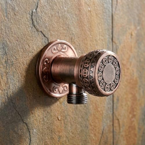 Image of InArt Zinc Angle Cock Valve for Bathroom & Kitchen | Stop Cock with Wall Flange | Antique Brass Finish (Antique Copper) - 5 Year Warranty