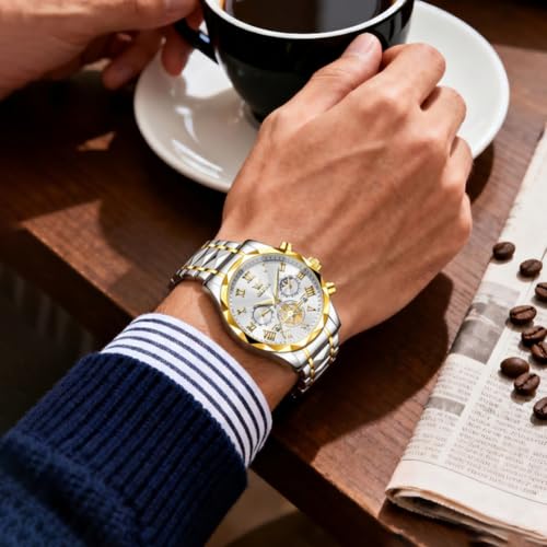 Image of OLEVS Watches for Men Luxury Diamond Casual Large Dial Watches Stainless Steel Waterproof Business Dress Analog Luminous Date Mens Watches