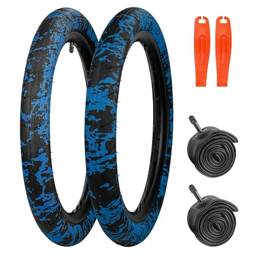 MEGHNA 20 x 2,4 pulgadas (64 – 406) MTB neumático de bicicleta de montaña / bicicleta plegable (negro y azul, 2 neumáticos+2 mangueras+2 palancas de neumáticos, 20 x 2,4 pulgadas)