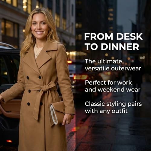 Image of Steve Madden Trench Coat for Women - Double-Breasted Long Winter Faux Wool Coat