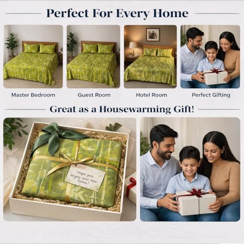 Image of Bedsheet for King Bed Include Pillow Covers | Green Forest Escape Premium Bedding | Pure Cotton 144 Thread Count|108x108 inch - Green Forest Escape