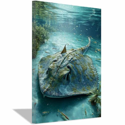 Poster océan raie manta géante encadré pour décoration bureau