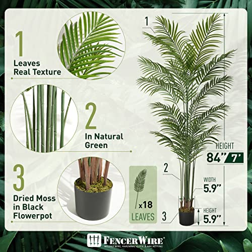 Fencer Wire Artificial Palm Tree, 7 Feet, 84 Inch With 18 Trunks Faux Potted Tree For Home Office Modern Decoration, Faux Dypsis Lutescens Plant In Pot With Dried Moss, Indoor Gift For Housewarming #TOP1