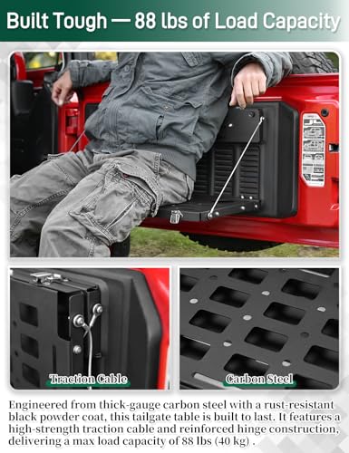 Image of JROAD Non-Destructive Installation Wrangler JL Tailgate Table for 2018-2024 Jeep Wrangler JL JlU Rear Door Foldable Storage Shelf MOLLE Panel (Exclude 2020-2022 Gladiator JT)