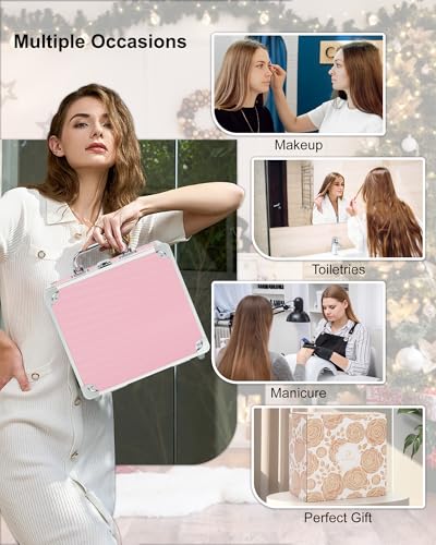 Image of Relavel Makeup Bag with LED Mirror, Cute Makeup Box Travel Train Case with Rechargeable Lighted Mirror, Cosmetic Brush Organizer Storage for Makeup Artists Gifts for Women and Girls, Pink