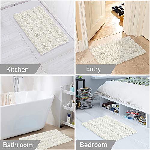Image of Luxury Chenille Bath Rug Sets for Bathroom Extra Absorbent Bath Mat With Toilet Floor Rug, Non-Slip, Machine-Washable, Shaggy Carpet Rug Soft, Plush Rugs for Tub Shower 20 inch x 32 inch /20 inch x 20 inch, Shag Ivory