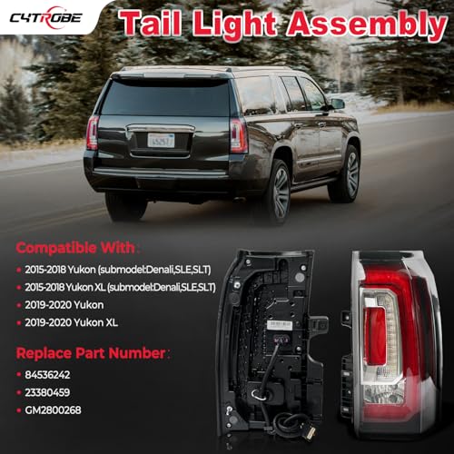 LED Tail Lights Assembly Compatible With 2015 2016 2017 2018 2019 2020 GMC Yukon/ Yukon XL Right Passenger Side Brake Turn Signal Rear Taillights Assembly With Bulb Replace 84536242 23380459 GM2800268 by CYTROBE - Image 2