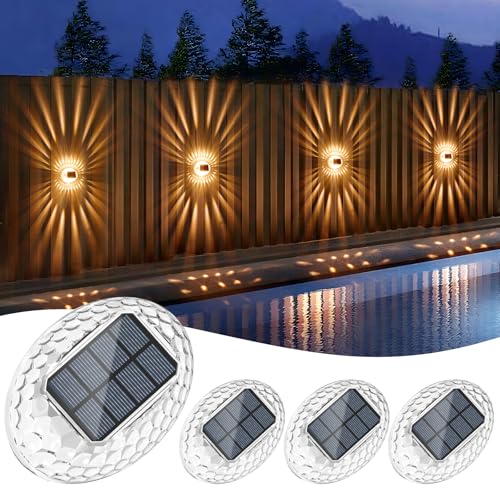 Quntis Aplique Solar de Pared Exterior 4 Piezas, Luz Solar Exterior Jardin Pared Blanco Cálido con Iluminación de 360°,IP44 Impermeable Lampara Solar Exterior para Porche, Garaje, Caminos, Patio