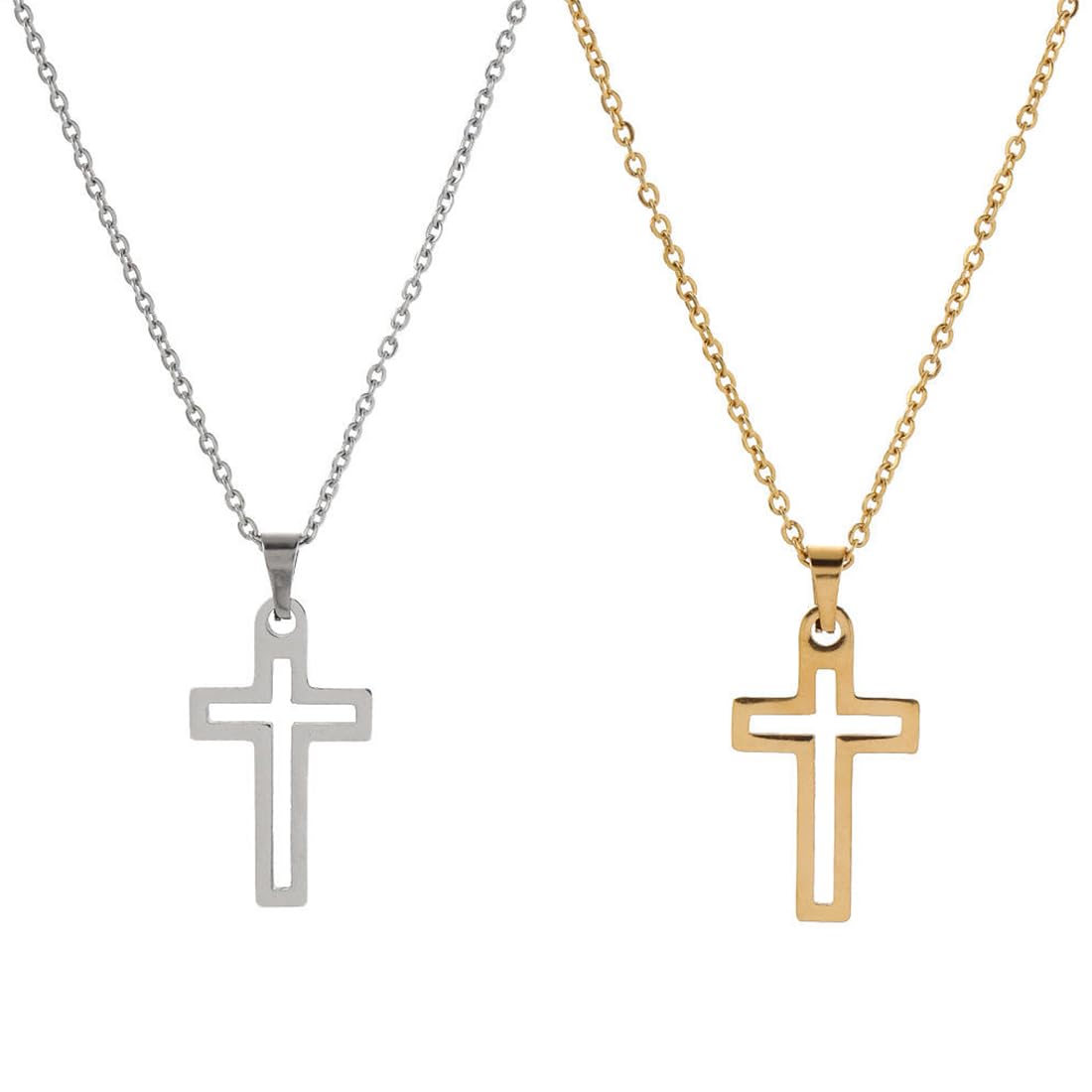 CMUYKIBUCollar cruzado de acero inoxidable para hombres y mujeres, collar con colgante de crucifijo, con cadena de eslabones de plata, joyería de 50 cm