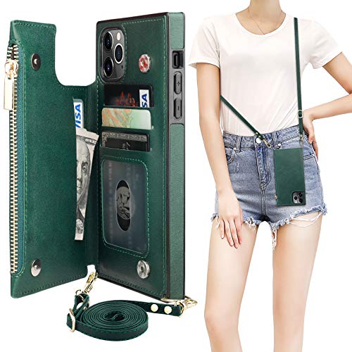Bocasal Crossbody Wallet Case with Strap for iPhone 11 Pro Max, Green